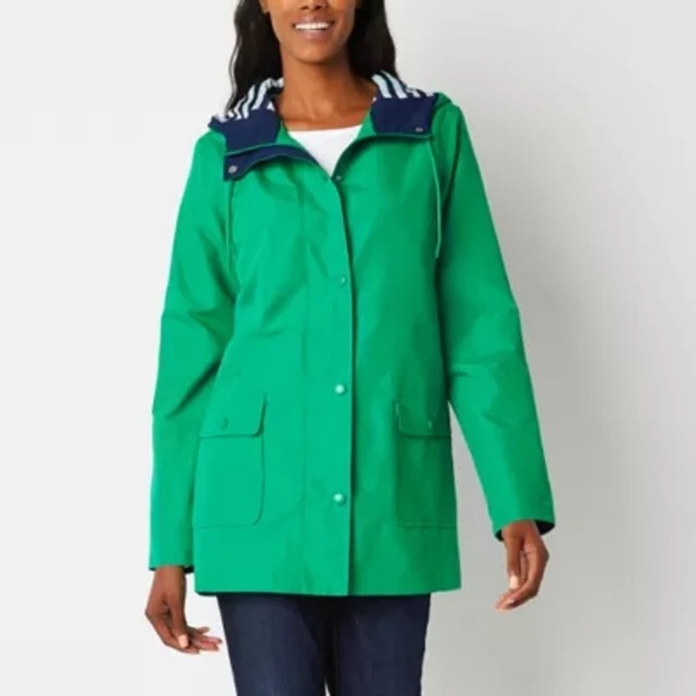 NWT St John’s Bay Water Resistant Hooded Rain Jacket in Bright Parakeet size M